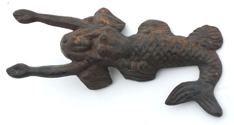 late 19thC cast iron 10" long mermaid form boot jack: late 19thC cast iron 10" long mermaid form boot jack
