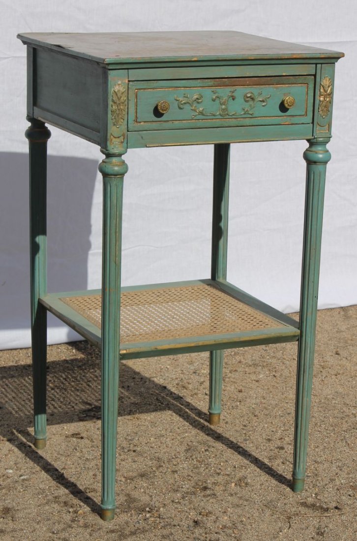 turn of the century French 1 drawer nightstand in orig : turn of the century French 1 drawer nightstand in orig blue paint - 29" tall x 16" wide