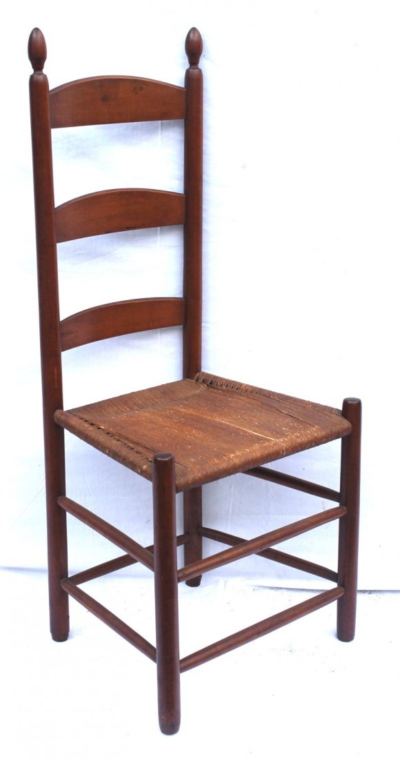19thC Shaker ladderback side chair w rush seat & rare t: 19thC Shaker ladderback side chair w rush seat & rare tilters from either New Lebanon or Watervliet communities