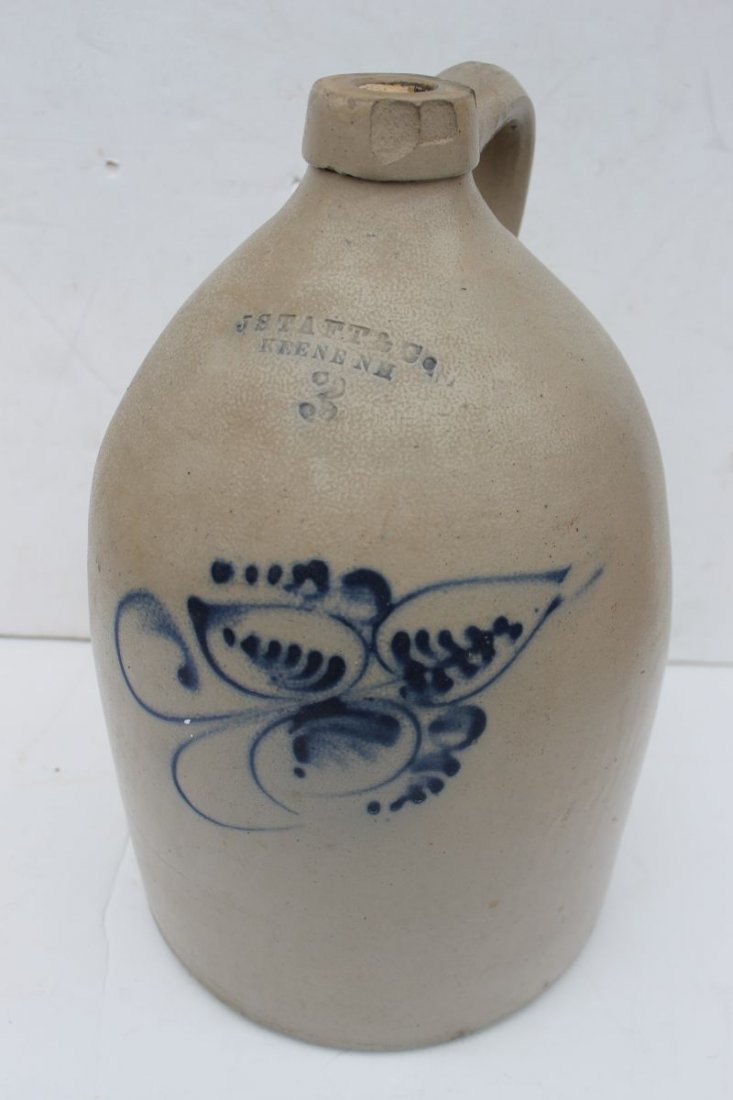 J.S. Taft & Co Keene, NH 3 gal cobalt floral dec stonew: J.S. Taft & Co Keene, NH 3 gal cobalt floral dec stoneware jug