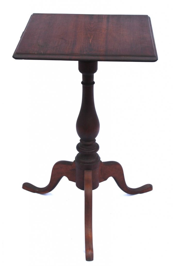 ca 1760 QA Southern CT carved cherry candlestand w 16" : ca 1760 QA Southern CT carved cherry candlestand w 16" square thumb molded orig top on snake feet - 25 1/2" tall