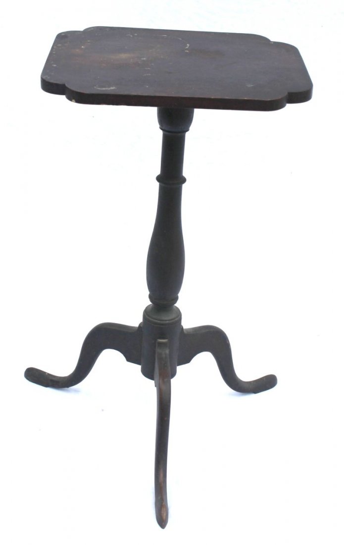 Exceptional old surface ca late 18thC New England maple: Exceptional old surface ca late 18thC New England maple & cherry snake ft candlestand w cut corner top & tiger maple cleat (just the way you want to find 'em) - 28 1/4" tall