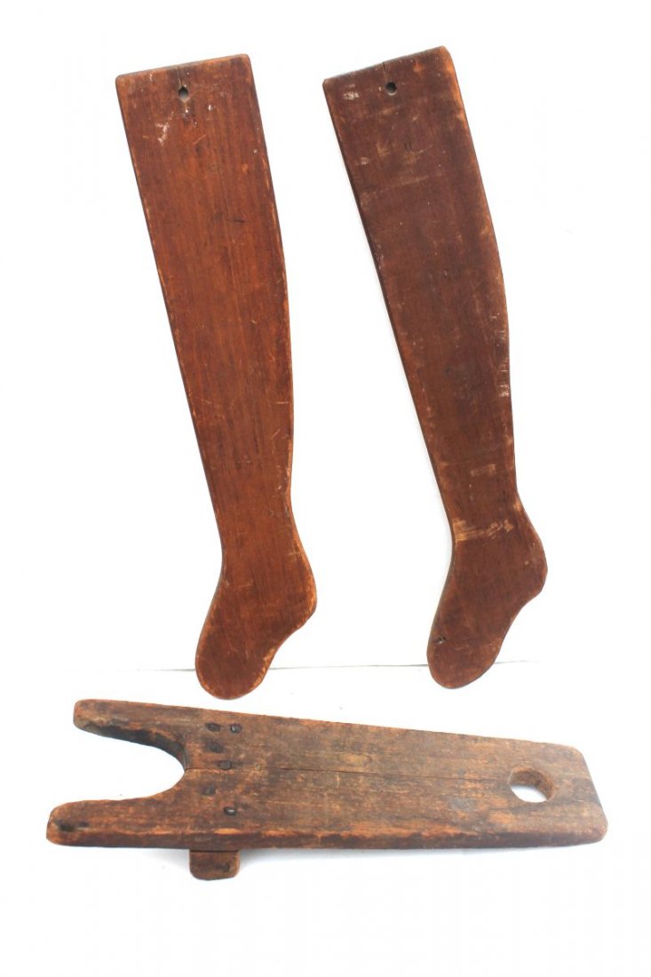 treen lot incl pr of 16" sock stretchers & a 12 1/2" bo: treen lot incl pr of 16" sock stretchers & a 12 1/2" boot jack