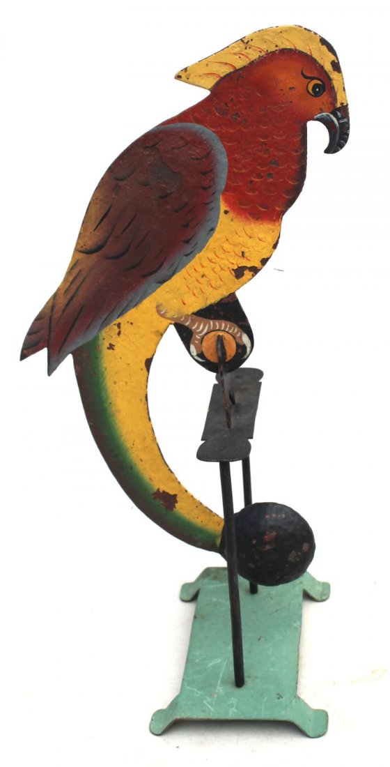 sheet iron counter balance polychrome folk art whimsey : sheet iron counter balance polychrome folk art whimsey depicting a colorful parrot - 16" tall