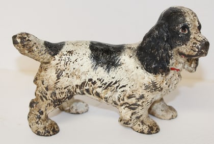 Antique cast iron painted black & white dog doorstop - 4 1/2"x6 1/2" wide