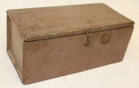 Antique small wooden painted box in mulberry paint - 3 1/2" tall x 9"x4"