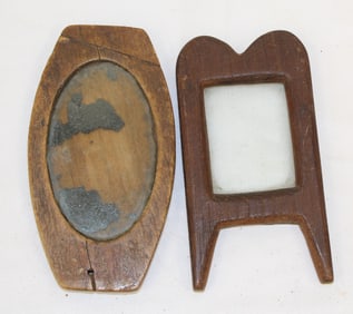 Lot of 2 antique miniature mirror frames - 1 has traces of mirror - the other has no mirror - 4 1/2"