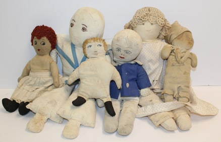 Lot of vintage & antique rag dolls - 8"-20" tall