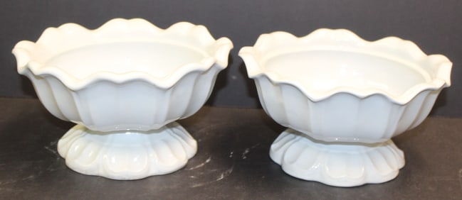 Pair of antique ironstone vegetables in the Sydenham shape - missing covers - 4 1/2" tall x 8 1/2"