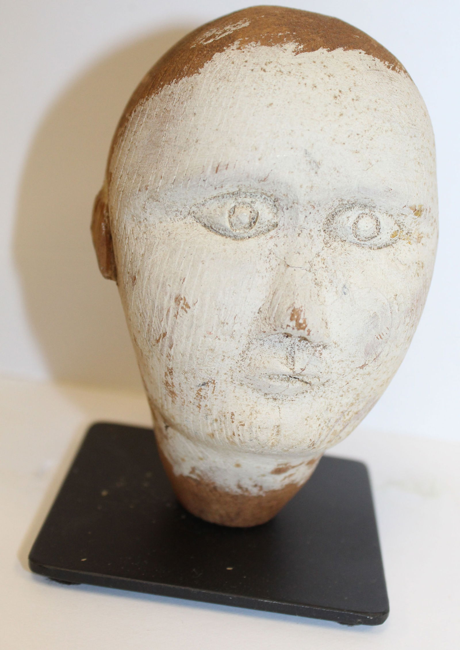 Folk Art wooden carved head on stand (1 of 5)