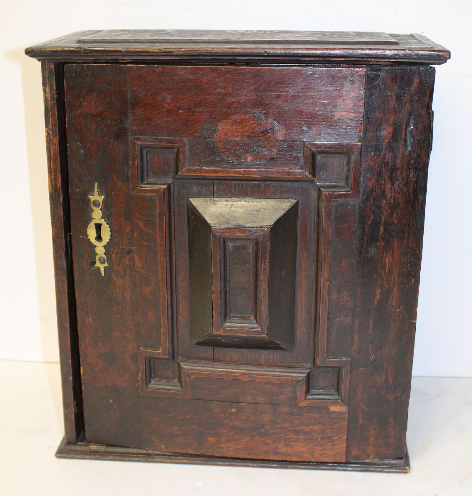 Antique Wm & Mary oak miniature chest - probably Continental - 15" tall x 13 1/4" wide x 6 5/8" deep (1 of 9)