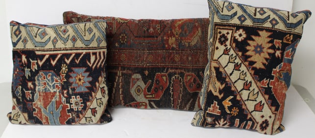 Lot of 3 Oriental Rug pillows - 22"x13"; 13"x14" & 12"x17"