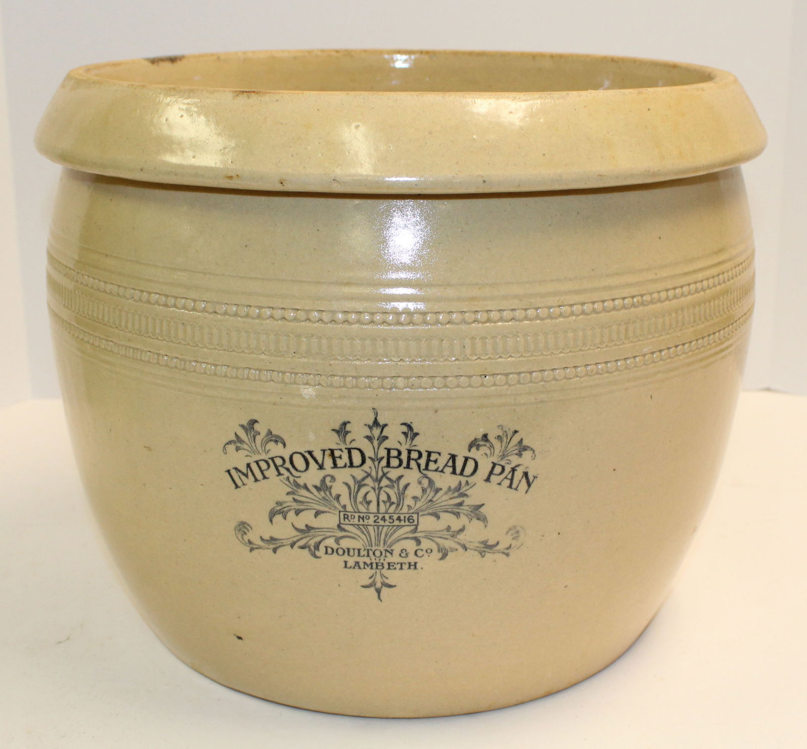 Antique Large English Stoneware Bread Proofing Crock, Doulton Lambeth - 11 1/2" tall x 14" diam (1 of 5)