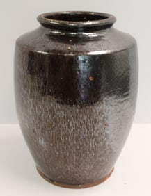 Antique redware large jar - 12 1/2" tall x 9" diam