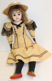 Antique German bisque head doll w kidd arms & sleep eyes - 30" tall