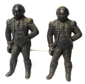 Pr an antique cast iron George Washington form andirons - 14 1/2" tall x 16" deep