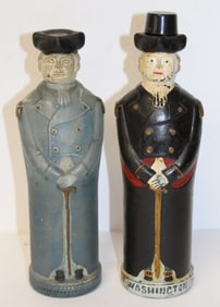 Pr of George Washington form painted glass bottles - 9 1/2" tall