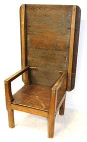 Antique country hutch table in attic surface w traces of green paint w interesting oblong top - 27"
