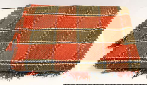 Antique wool red blue & green blanket - 78"x90"