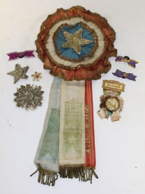 Antique French ribbon plus bullion stars & Fraternal pins