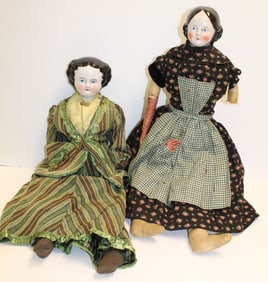 Lot of 2 antique china head dolls - 22" & 24" tall