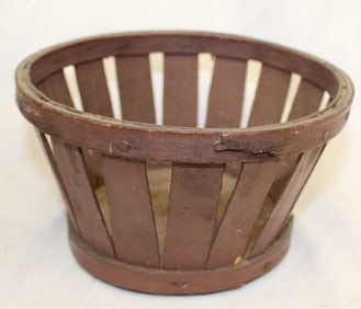 Antique Shaker berry basket in red paint - 3 1/2" tall x 6 1/4" diam
