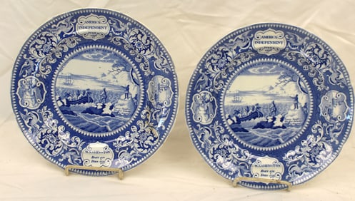 Lot of 2 Enoch Wood & Sons Burslem historical blue Staffordshire blue & white plates "America