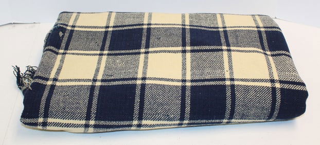 Antique blue & white wool blanket - 68"x86"