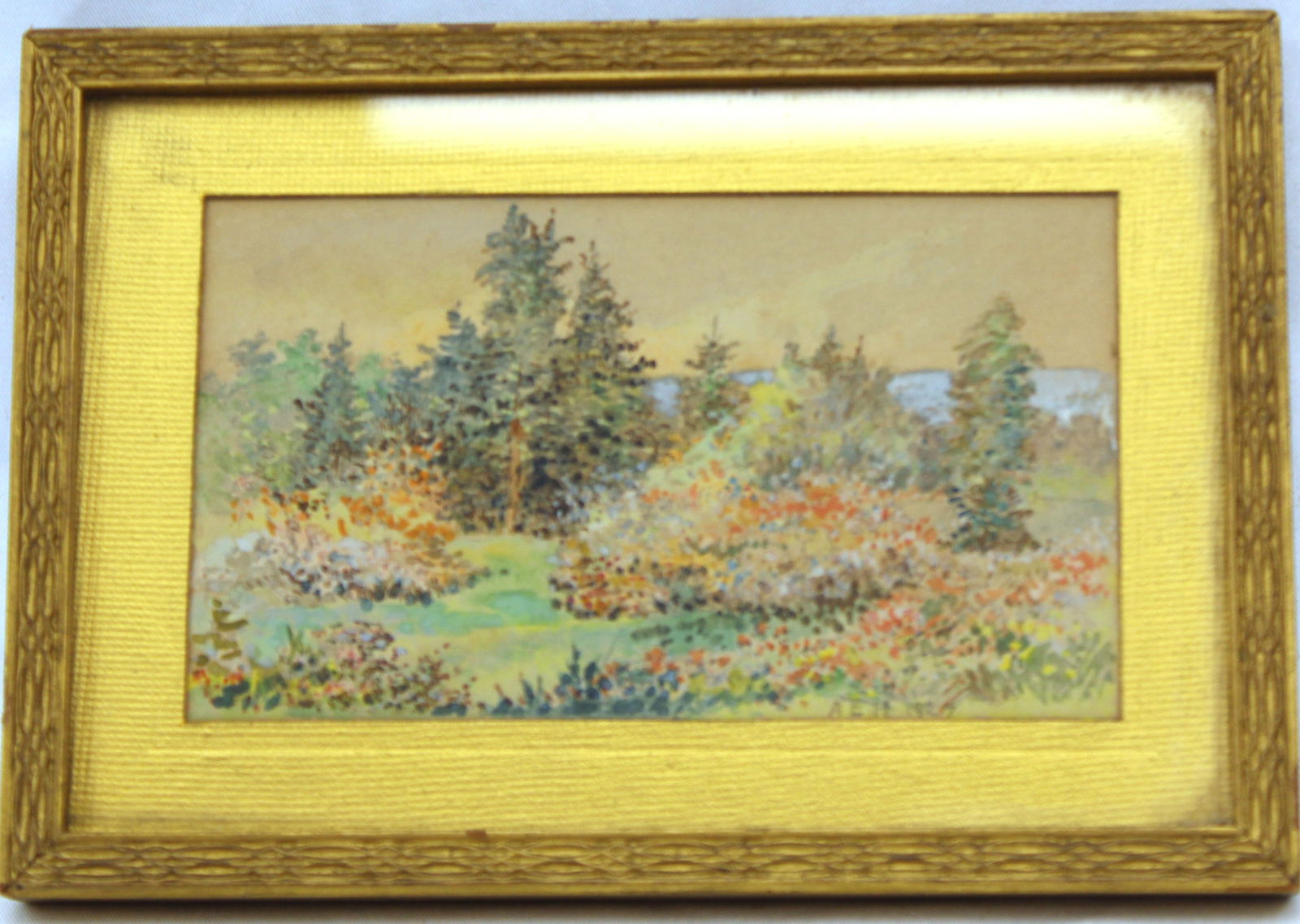 Very small Signed Allan Herrick w/c landscape identified on verso - overall framed size 4 1/2"x6 (1 of 6)