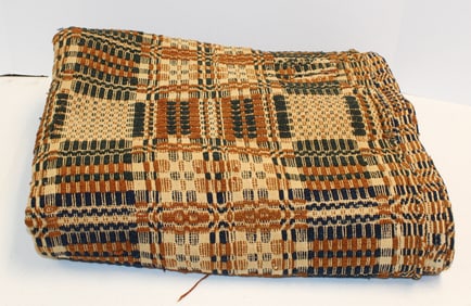 Antique wool mustard, blue & green blanket - 74"x84"