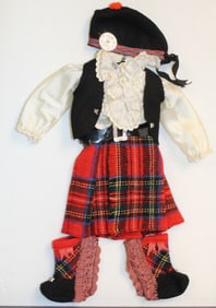 Hand made vintage Scottish doll set in display box - 16"x20"