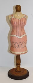 Pink papier mache & wooden doll dress form - 14 1/2" tall