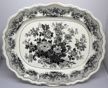 Staffordshire black transferware platter w floral dec - 16 1/2"x20"