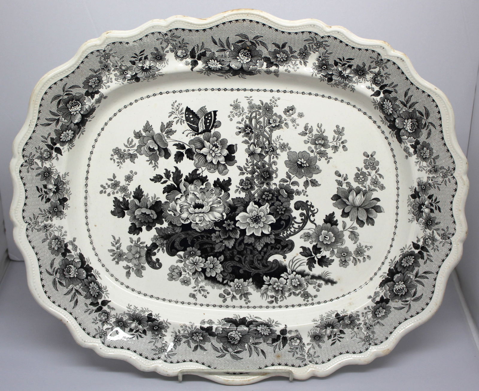 Staffordshire black transferware platter w floral dec - 16 1/2"x20" (1 of 6)