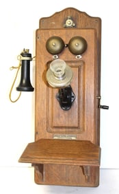 ca 1905 oak telephone marked inside Standard Telephone & Electric Company w rare glass mouthpiece
