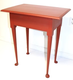 Signed Eldred Wheeler QA style side table in red paint - 27" tall x 23 1/2"x161 /2" top