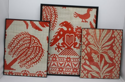 Lot of 3 graphic designs for textiles from The Bates Mill in Lewiston, ME - 14 1/2"x11 1/2", 11"x8