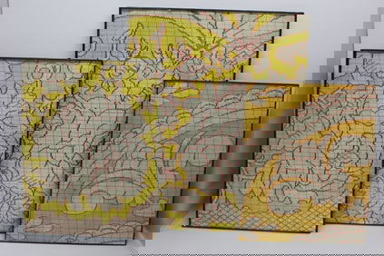 Lot of 3 graphic designs for textiles from The Bates Mill in Lewiston, ME - 10"x8" 11"x8 1/2" &