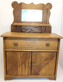 Antique doll size commode w mirrored backsplash - 23" tall x 16" x 7"