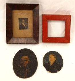Lot of 2 portrait miniatures of gentleman - 1 w/c & 1 o/p plus a framed miniature print of Martin