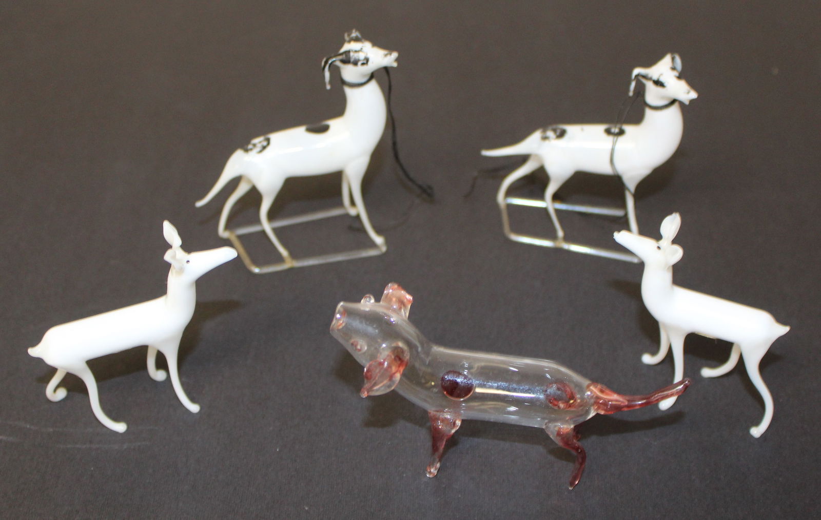 Lot of 5 Bimini glass animals incl 2 deer & 3 dogs (1 dog missing a leg) - 2"- 3 1/2" tall (1 of 7)