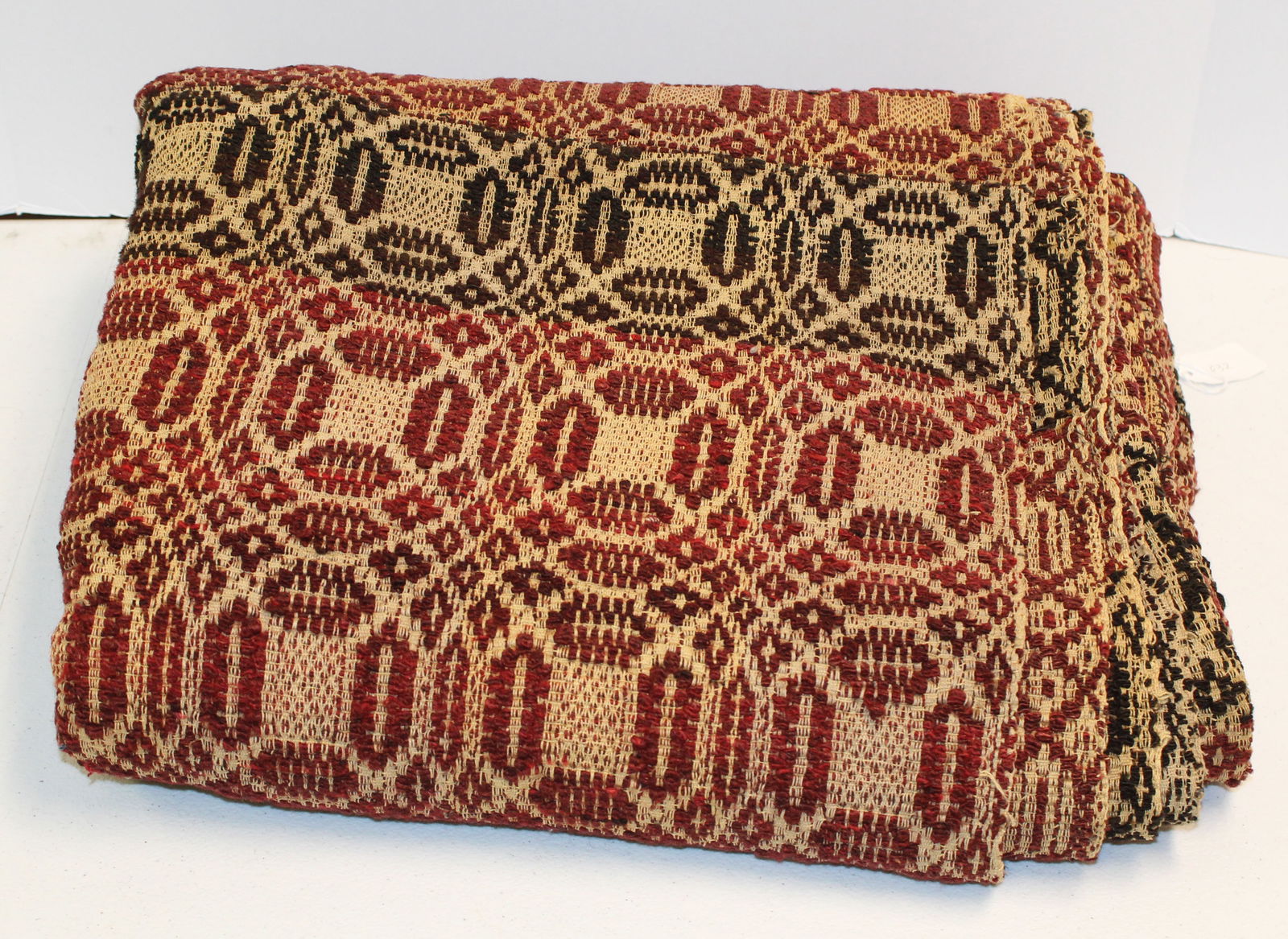 Antique wool & linen red & brown blanket/coverlet - 78"x89" (1 of 6)