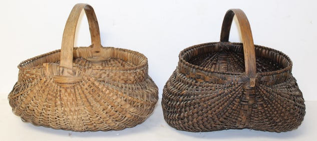 Lot of 2 antique baskets - melon & buttocks - 12" tall x 10 1/2"x11 1/2" & 11 1/2" tall x 12"x11"