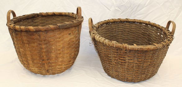 Lot of 2 large antique gathering baskets - as found - 14"x20" diam & 12"x22" diam
