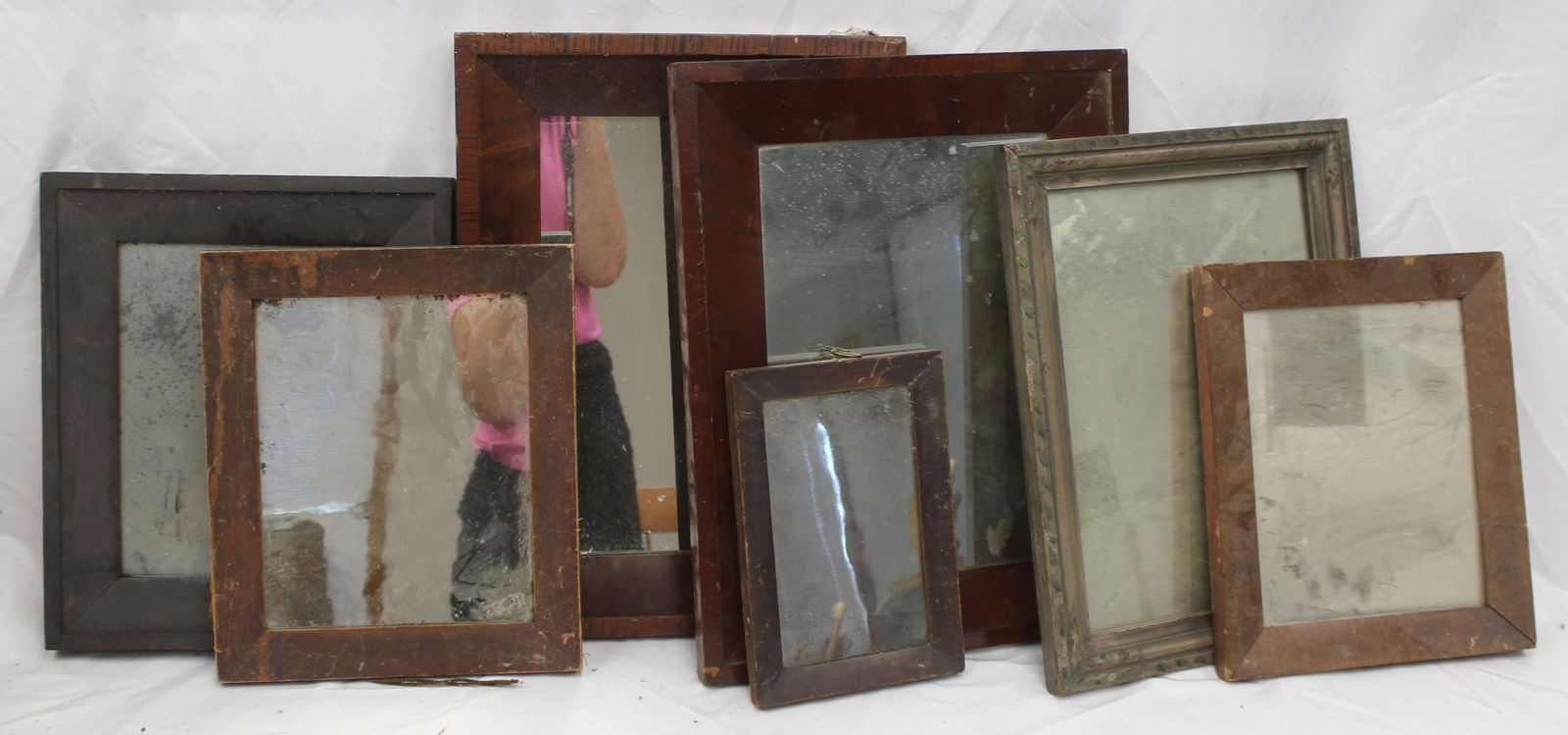 Lot of 7 antique framed mirrors - smallest 10 1/4"x6 3/4" & largest 18"x13 1/2" (1 of 6)