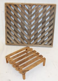 Antique wooden drain and small wooden cooling rack - 3" tall x 10"x11" & 18 1/2"x21"