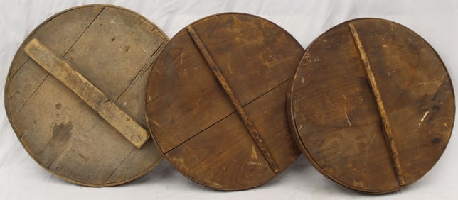 Lot of 3 antique wooden barrel lids - 20 1/2" diam & 19 1/2" diam (2)