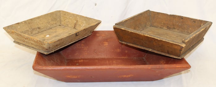 Lot of 3 wooden antique trays - 8"x11 1/2", 10 1/2"x10 1/2" & 18 1/2"x12 1/2"