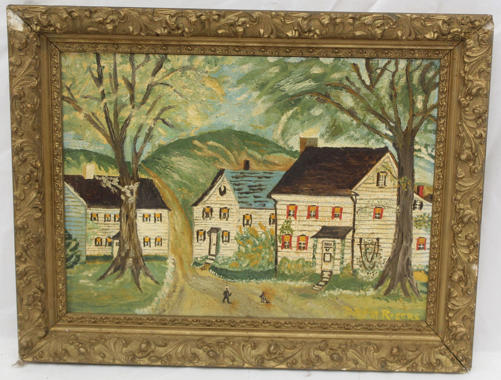 Signed Dorothy Rogers o/bd titled "Mountain Village" & dated 1979 on verso - overall framed size (1 of 8)