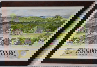 Pencil signed A. Birdsey & #'d 49/500 print of Ellington CT - overall framed size 20 1/2"x28"
